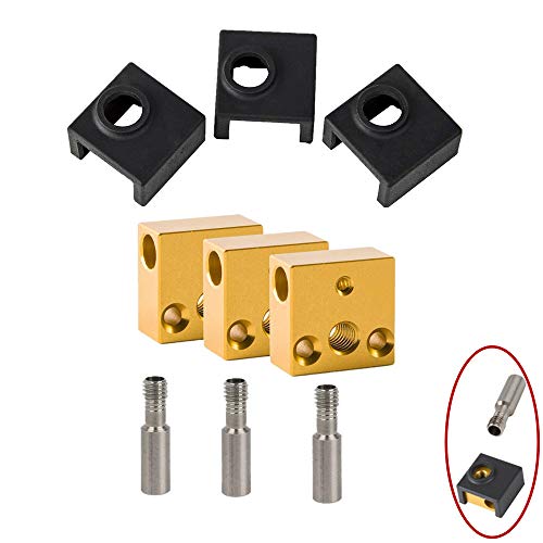 Ender 3D Printer Parts Silicone Socks/Aluminum Heater Block/Stainless Steel Throat for MK7 MK8 Extruder Kits Ender 3/Ender 3 Pro/Creality CR-10 /CR10S /S4 /S5 (3 Packs)