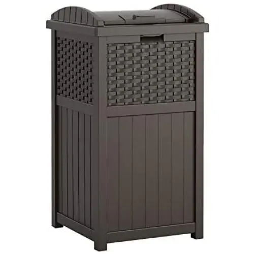 Suncast 33 Gallon Hideaway Can Resin Outdoor Trash with Lid Use in Backyard, Deck, or Patio, Brown Suncast 33 Gallon Hideaway Can Resin Outdoor Trash with Lid Use in Backyard, Deck, or Patio, Brown