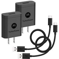 [2-Pack] Motorola TurboPower 18 QC3.0 Chargers with long 6.6 foot USB-A to USB-C cables for Moto Z, Z2, Z3, X4, Motorola One, One Power, G7, G7 Play, G7 Plus,G6, G6 Plus [NOT for G6 Play] (Retail Box)