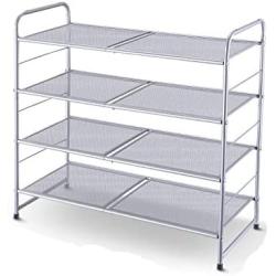 Simple Trending 4-Tier Stackable Shoe Rack, Expandable & Adjustable Shoe Shelf Storage Organizer, Metal Mesh, Silver