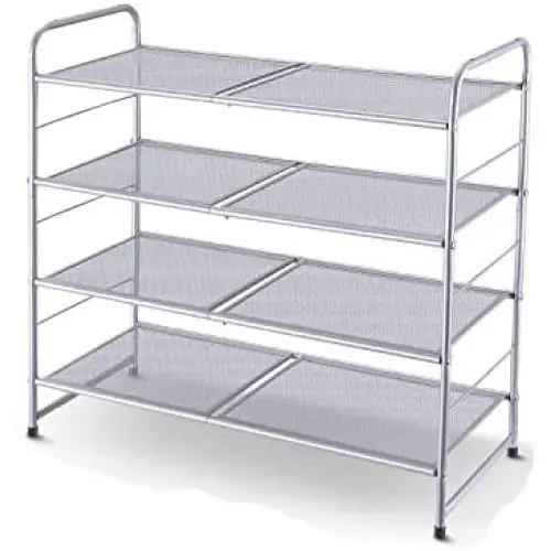 Simple Trending 4-Tier Stackable Shoe Rack, Expandable & Adjustable Shoe Shelf Storage Organizer, Metal Mesh, Silver Simple Trending 4-Tier Stackable Shoe Rack, Expandable & Adjustable Shoe Shelf Storage Organizer, Metal Mesh, Silver