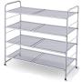 Simple Trending 4-Tier Stackable Shoe Rack, Expandable & Adjustable Shoe Shelf Storage Organizer, Metal Mesh, Silver