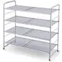 Simple Trending 4-Tier Stackable Shoe Rack, Expandable & Adjustable Shoe Shelf Storage Organizer, Metal Mesh, Silver Simple Trending 4-Tier Stackable Shoe Rack, Expandable & Adjustable Shoe Shelf Storage Organizer, Metal Mesh, Silver