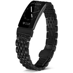 Shangpule Compatible for Fitbit Inspire HR / Inspire 2 / Inspire Bands , Stainless Steel Metal Replacement Wrist Band for Fitbit Inspire Women Man Large Small (Black)