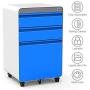 Dprodo 3 Drawers Mobile File Cabinet with Lock, Metal Filing Cabinet for Legal & Letter Size, Locking File Cabinet for Home & Office Full-Extension Drawers, Blue