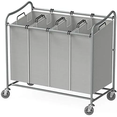 Simple Houseware 4-Bag Heavy Duty Laundry Sorter Rolling Cart, Silver