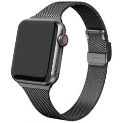 Compatible with Apple Watch Bands 38mm 40mm 42mm 44mm, Stainless Steel Metal Mesh Wristband Loop Replacement Band for Women Men Iwatch Series 6 5 4 3 2 1 with Gift Package (Black, 38mm/40mm)