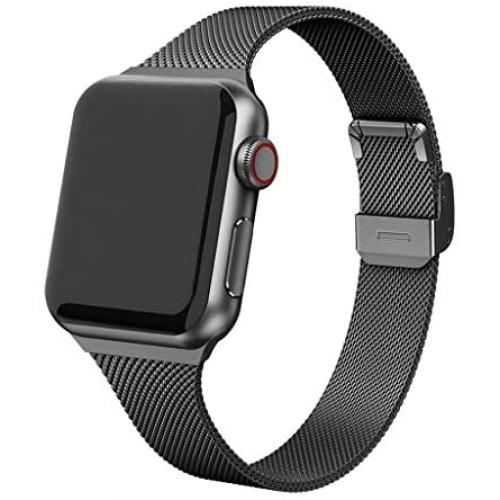 Compatible with Apple Watch Bands 38mm 40mm 42mm 44mm, Stainless Steel Metal Mesh Wristband Loop Replacement Band for Women Men Iwatch Series 6 5 4 3 2 1 with Gift Package (Black, 38mm/40mm)