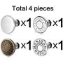 Button Pins for Jeans, Perfect Fit Jean Button Replacement, 4 Styles Adjustable Jean Button Pins Metal Clips Snap Tack, No Sew Instant Extend or Reduce Any Pants Waist
