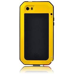 New Waterproof Shockproof Aluminum Gorilla Glass Metal Military Heavy Duty Armor Bumper Cover Case for Apple iPhone 5 5S Home Key +Fingerprint (Yellow)