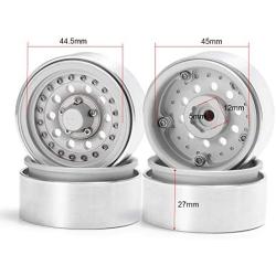 Que-T 1.9'' Pack of 4 Alloy Metal Beadlock Wheel Rims for 1/10 RC Crawler SCX10 90046 D90 Trx4 (Matt Silver)