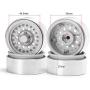 Que-T 1.9'' Pack of 4 Alloy Metal Beadlock Wheel Rims for 1/10 RC Crawler SCX10 90046 D90 Trx4 (Matt Silver)