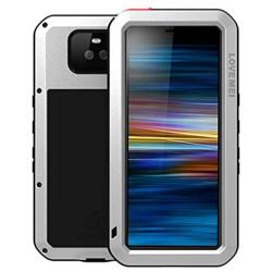 GFU Tempered Glass Sony Xperia 10 Case, Full Body Outdoor Protective Cover Shell for Sony Xperia 10 Ultra Armor Hybrid TPU Metal Anti-Scratch Silicone Heavy Duty Shockproof (Silver, Xperia 10)