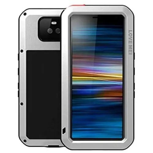 GFU Tempered Glass Sony Xperia 10 Case, Full Body Outdoor Protective Cover Shell for Sony Xperia 10 Ultra Armor Hybrid TPU Metal Anti-Scratch Silicone Heavy Duty Shockproof (Silver, Xperia 10)