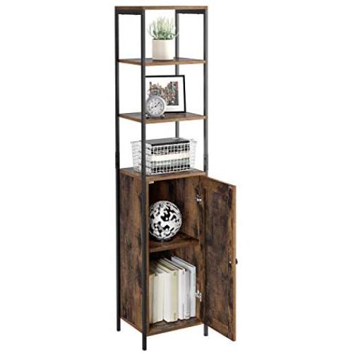 Homfa 65.8 Inches Tall Cabinet, Bathroom Linen Tower with 3 Open Shelves and Cupboard with Door Freestanding Storage Cabinet Multipurpose Space Saving Organizer Metal Frame, Wooden, Vintage