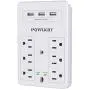Multi Plug Outlet, Surge Protector, POWLIGHT USB Wall Charger with 3 USB Ports(Smart 3.4A Total), 6-Outlet Extender and Top Phone Holder for Your Cell Phone, White, ETL Listed