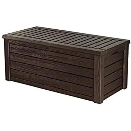 Keter Westwood 150 Gallon Resin Large Deck Box-Organization and Storage for Patio Furniture, Outdoor Cushions, Garden Tools and Pool Toys, Brown