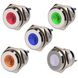 Gebildet 5pcs 16mm 12V-24V Stainless Steel Waterproof LED Indicator Light Metal Shell Pilot Custom Dash Signal Lamp Concave Head