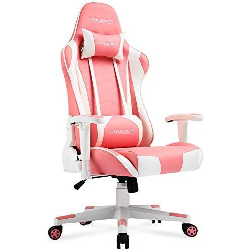 Gtracing Gaming Chair Racing Office Computer Ergonomic Video Game Chair Backrest and Seat Height Adjustable Swivel Recliner with Headrest and Lumbar Pillow Esports Chair (Pink)