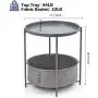 TOOLF End Table, Metal Nightstand, Coffee Round Table, Sofa Side Snack Table with Detachable Tray Top and Fabric Storage Basket, Scandi Style Table for Living Room Bedroom (Dark Grey)