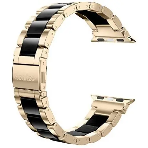 Wearlizer Compatible with Apple Watch Band 38mm 40mm for iWatch SE Womens Stainless Steel Wristbands Champagne Metal, Black Resin Replacement Classic Bracelet Clasp Series 6 5 4 3 2 1 Sport Wearlizer Compatible with Apple Watch Band 38mm 40mm for iWatch SE Womens Stainless Steel Wristbands Champagne Metal, Black Resin Replacement Classic Bracelet Clasp Series 6 5 4 3 2 1 Sport