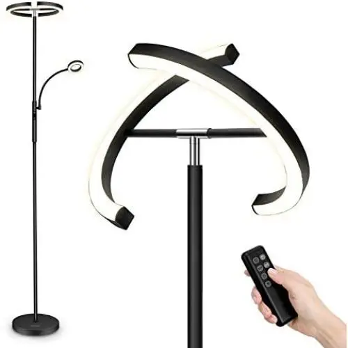 FIMEI Floor Lamp, Modern LED Rotatable Floor Lamp with Reading Light, Standing Lamp with Stepless Dimming and 3000K-6000K Color Temperature, Separately Rotatable Design, Touch and Remote Control