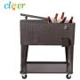 Clevr 80 Quart Qt Rolling Cooler Ice Chest Cart for Outdoor Patio Deck Party, Dark Brown Wicker Faux Rattan Tub Trolley, Portable Backyard Party Drink Beverage Bar, Wheels with Shelf & Bottle Opener