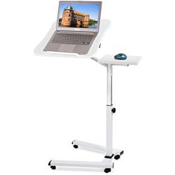 Tatkraft Like Portable Laptop Desk with Mouse Pad, Rolling Computer Stand with Adjustable Height, Sturdy and Ergonomic, White