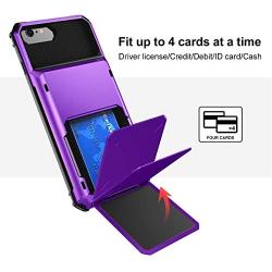 VEGO Compatible for iPhone SE 2020 Case, iPhone 6 6s 7 8 Case Wallet Credit Card Holder Dual Layer Armor Hard Shell Back Protective Shockproof Anti Scratch Rubber Bumper Cover Case 4.7 inch, Purple