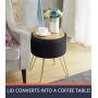 Ornavo Home Modern Round Velvet Storage Ottoman Foot Rest Stool/Seat with Gold Metal Legs & Tray Top Coffee Table - Black