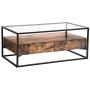 VASAGLE GLATAL Glass Coffee Table with 2 Drawers, Tempered Glass Top with Storage Shelf, Living Room, Lounge, Stable Steel Frame, Industrial, Rustic Brown and Black ULCT31BXV1