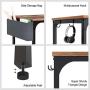 Rolanstar Computer Desk with Power Outlet, Home Office Writing Desk 47'', Study Table with Side Storage Bag and Iron Hooks, Workstation, Modern Simple Style, Stable Metal Frame CPT002-YW120-RR
