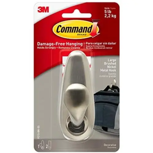 Command Metal Hook, Decorate Damage-Free, Indoor Use (FC13-BN-ES), Brushed Nickel