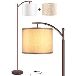 Rottogoon Floor Lamp for Living Room, LED Standing Lamp with 2 Lamp Shades Tall Industrial Floor Lamp Reading for Bedroom, Office (9W LED Bulb, Beige & White Shades Included) -Oil-Rubbed Bronze