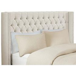 Madison Park Amelia Upholstered Headboard | Nail Head Trim Wingback Button Tufted | King, Cream