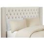 Madison Park Amelia Upholstered Headboard | Nail Head Trim Wingback Button Tufted | King, Cream