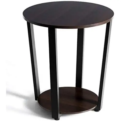 Tangkula Round End Table, 2-Tier Metal Sofa Table with Storage Shelf, Round Side Table with Metal Frame, Industrial Style Accent Furniture for Home Living Room Bedroom (1, Espresso) Tangkula Round End Table, 2-Tier Metal Sofa Table with Storage Shelf, Round Side Table with Metal Frame, Industrial Style Accent Furniture for Home Living Room Bedroom (1, Espresso)