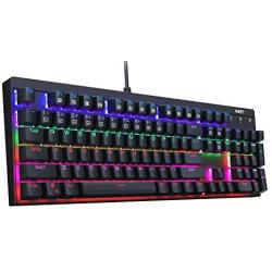 AUKEY Mechanical Keyboard LED Backlit Gaming Keyboard with Blue Switches, 104 Keys 100% Anti-ghosting with Metal Top Panel and Water-Resistant Design for PC and Laptop Gamers, Black