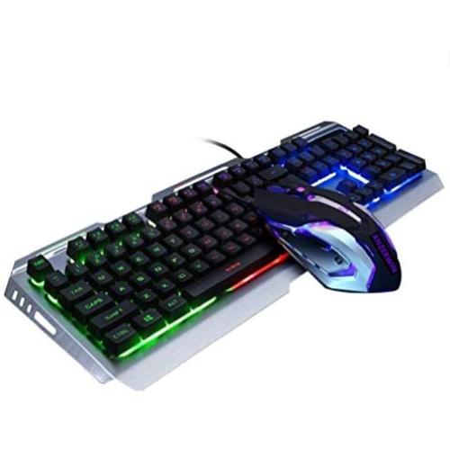 RGB Gaming Keyboard Mouse Combo Wired,Color Changing LED Backlit Computer Gaming Keyboad,Lighted PC Gaming Mouse,USB Keyboard Clicky Keys,Durable Metal Structure,for Xbox One PS4 Games Gamer Working