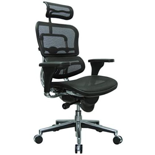 Ergohuman High Back Swivel Chair with Headrest, Black Mesh & Chrome Base