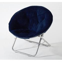 Urban Shop Super Soft Faux Fur Saucer Chair with Folding Metal Frame, Navy