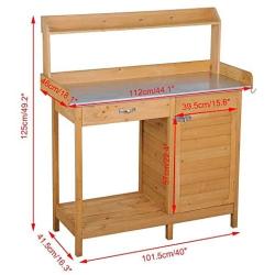 YAHEETECH Outdoor Garden Potting Bench Table Work Bench Metal Tabletop W/Cabinet Drawer Open Shelf Natural Wood