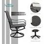 PHI VILLA 5 PCS Patio Dining Set, Outdoor Dining Table & Chair Set, 4 Swivel Chairs Padded Sling Fabric and 1 37''x 37'' Metal Steel Dining Table with Umbrella Hole, for Outdoor Kitchen Deck Garden Lawn