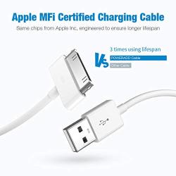 POWERADD Apple Certified iPhone 4 4s 3G 3GS iPad 1 2 3 iPod Touch Nano 30 Pin Charger USB Sync Cable (2PCS)