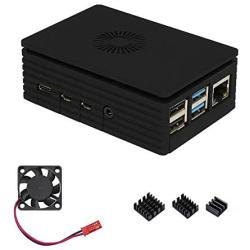 Raspberry Pi 4 ABS Case with Cooling Fan and Heat Sink (Black)