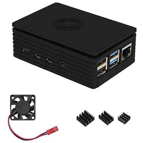 Raspberry Pi 4 ABS Case with Cooling Fan and Heat Sink (Black)
