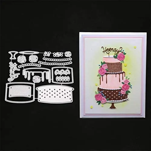 Birthday Cake Cutting Dies for Card Making, URYKEE Cut Die Metal Stencil Pattern Template Die Cuts Mould for DIY Embossing Scrapbooking Paper Birthday Festival Decoration New