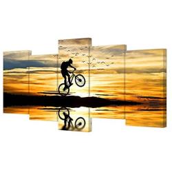 VVOVV Wall Decor - Mountain Bike Racing Canvas Wall Art Bike Jump Poster Giclee Prints Extreme Sports Pictures Modern Sunset Painting Framed Landscape Artwork