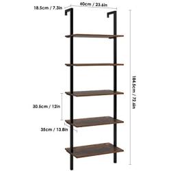 HOMFA 5-Tier Industrial Ladder Shelf Against The Wall, 72.6 Inches Display Storage Rack Plant Flower Stand Utility Organizer Bookshelf Wood Look Accent Metal Frame Furniture Home Office