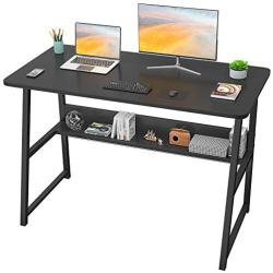 Homfio Computer Desks for Home Office 39” Modern Sturdy Writing Desk with Bookshelf Study Table Desk with Metal Legs Industrial Tiny Table for Small Space, Black